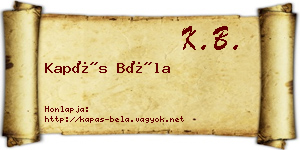 Kapás Béla névjegykártya